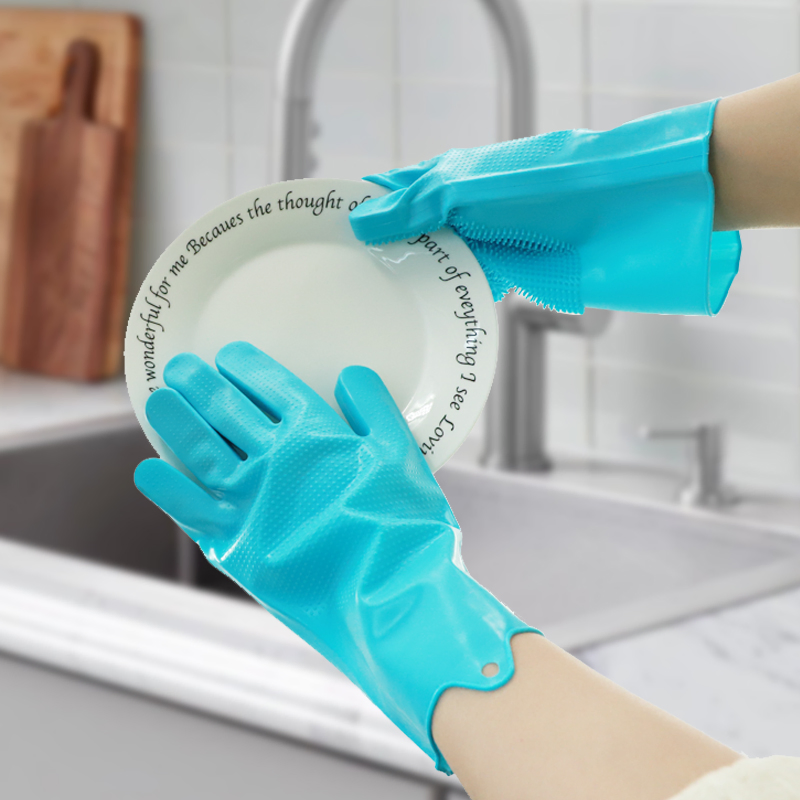 Silicone Dishwashing Gloves Household Thickened Durable Cleaning Kitchen Household Gloves