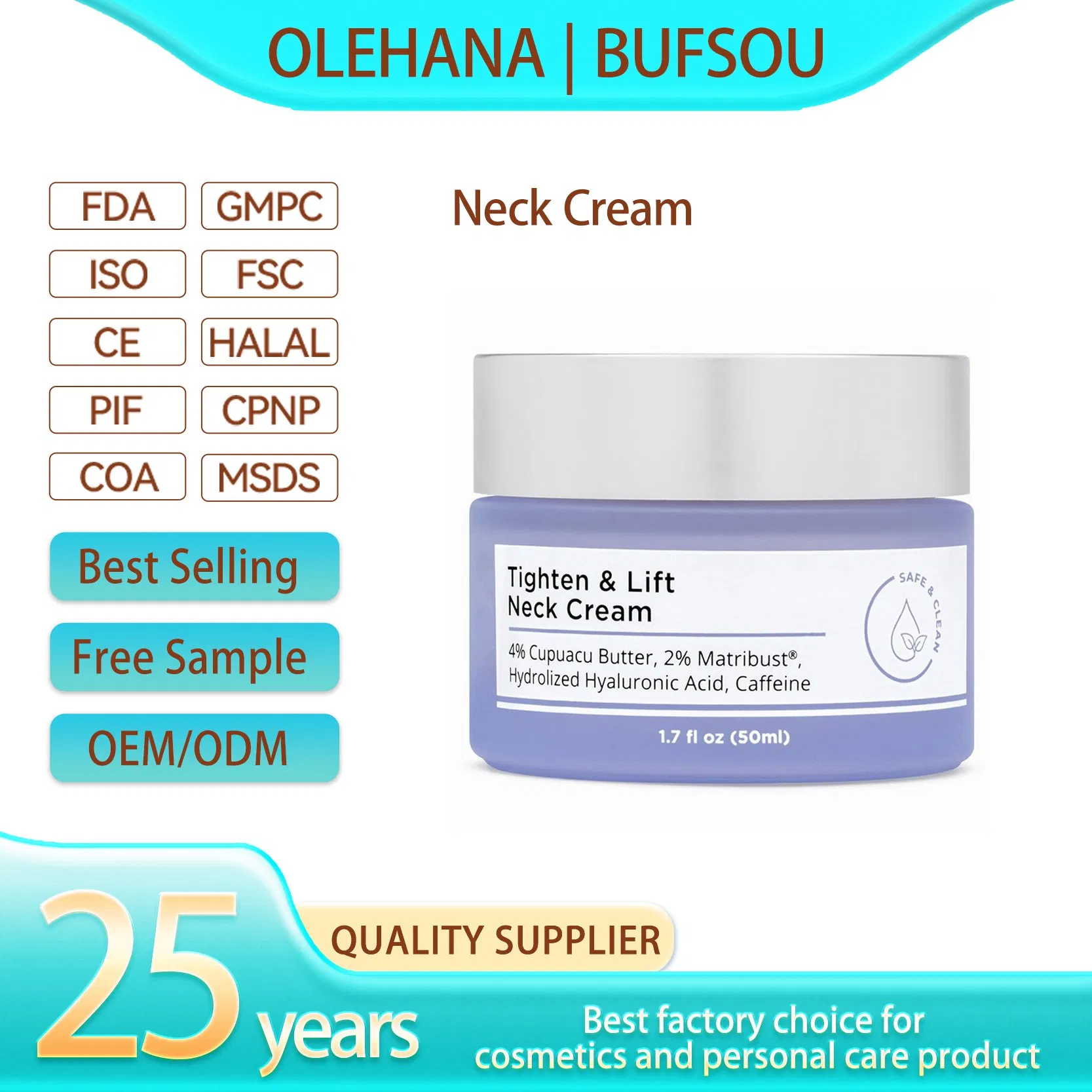 Private Label Anti-Aging Neck Firming Cream with Roller Wrinkle Tightening Skin Lift Moisturizer Targeted Face Cream & Lotion