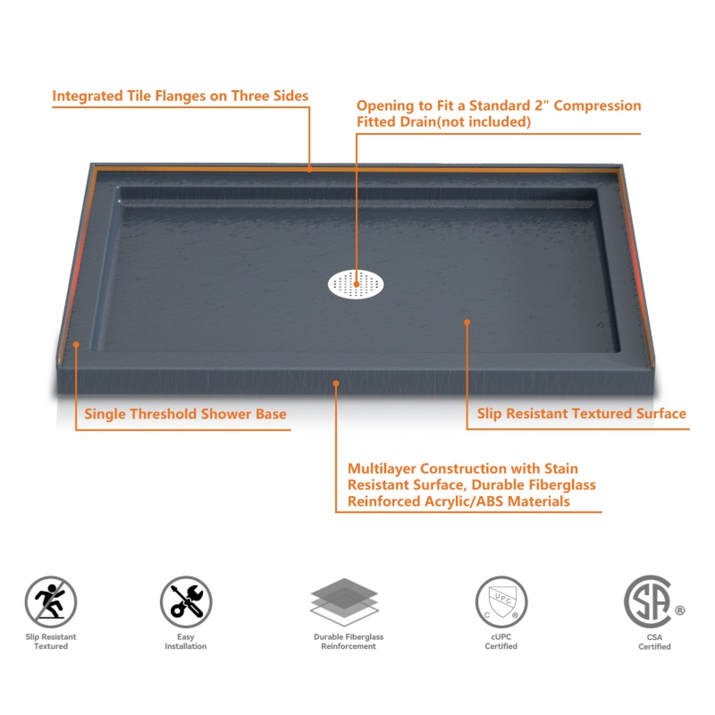 Custom Size Hotel Center Quick Drain Rectangle White Acrylic Shower Tray