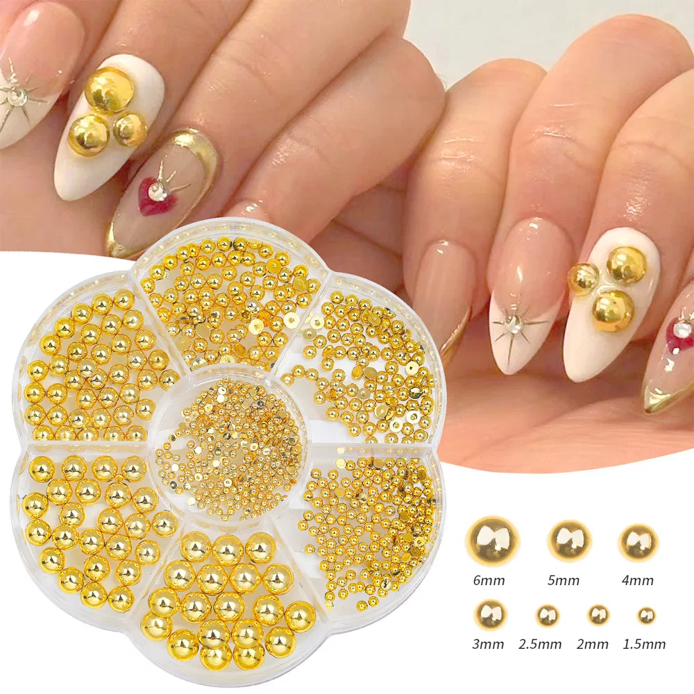 Golden Color Nail Art Decoration Pearl Multi Size Flat Back White Pearl Charm Red 3D Nails Charms Pearl Accessories