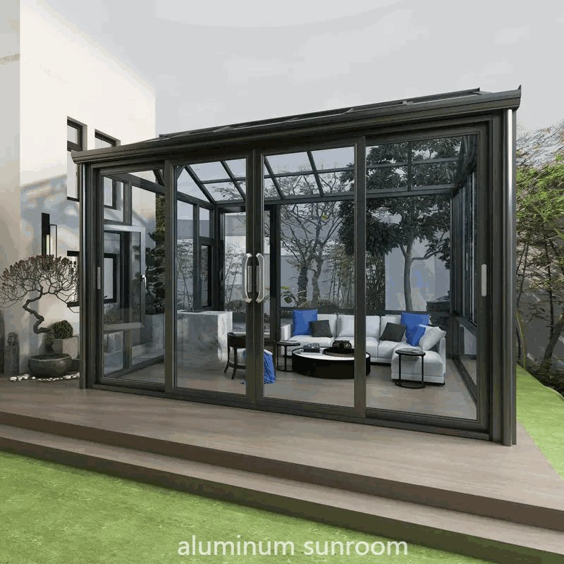 Multifunctional Waterproof Gray Folding Door Laminated Glass Sun Room Backyard Room with Sliding Window