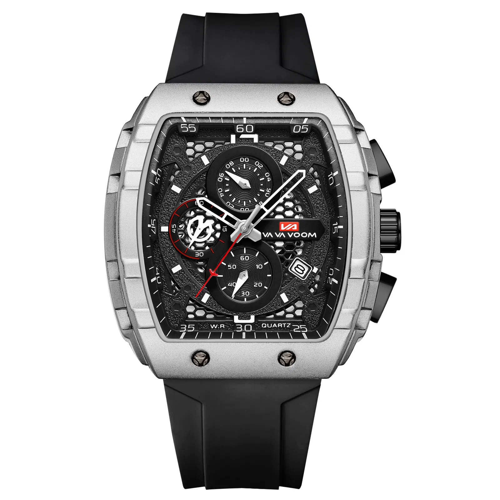 New Men's Stylish Barrel-Shaped Multifunctional Watch Chronograph Calendar Waterproof Silicone Strap