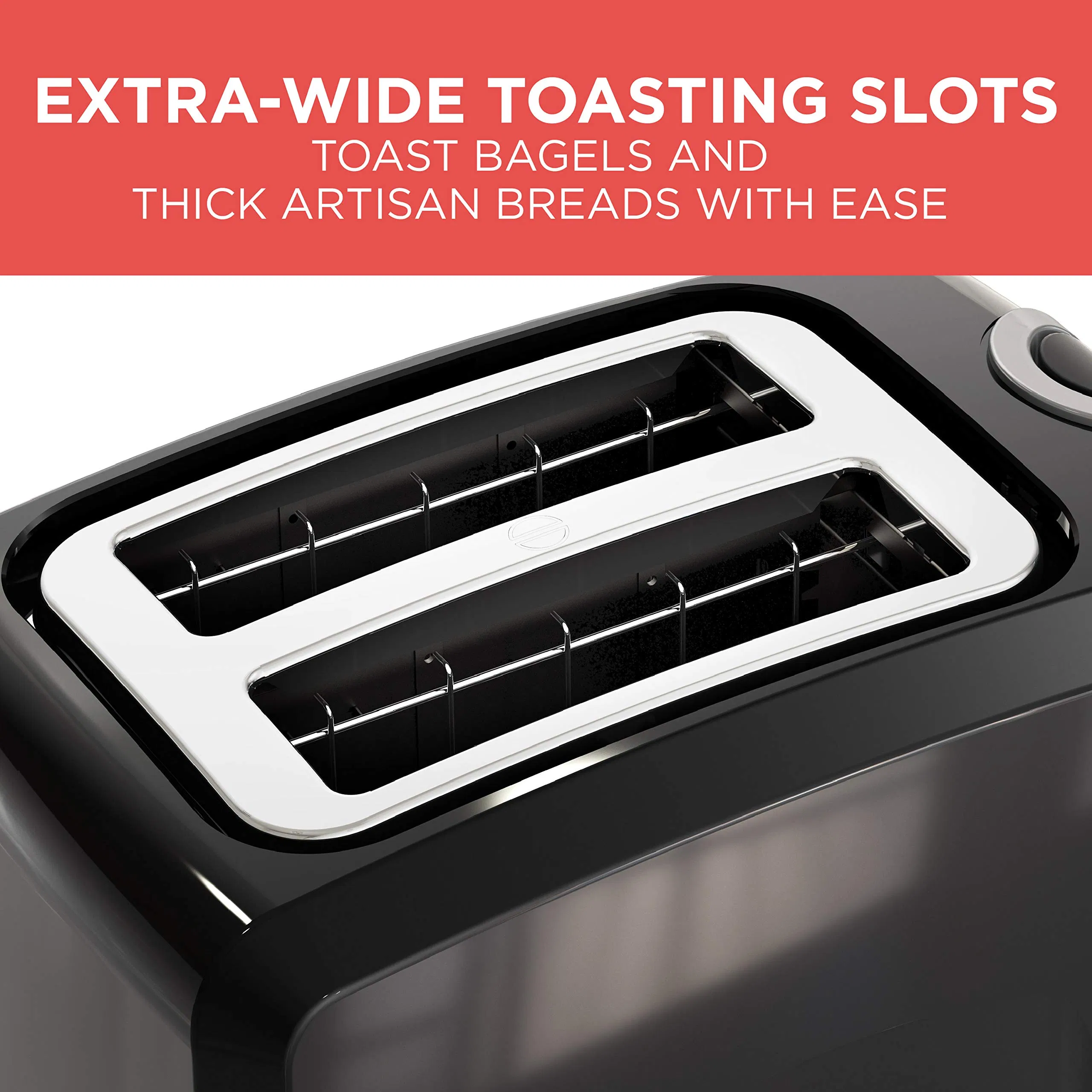 Factory Price Square Black 2 Slice Extra Wide Slot Bread Toaster