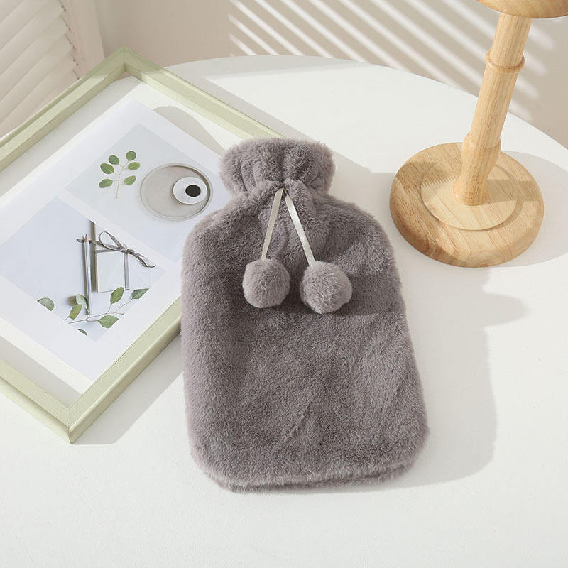 High Quality Natural Rubber Rabbit Fur Plush Warmer Hot Water Bag
