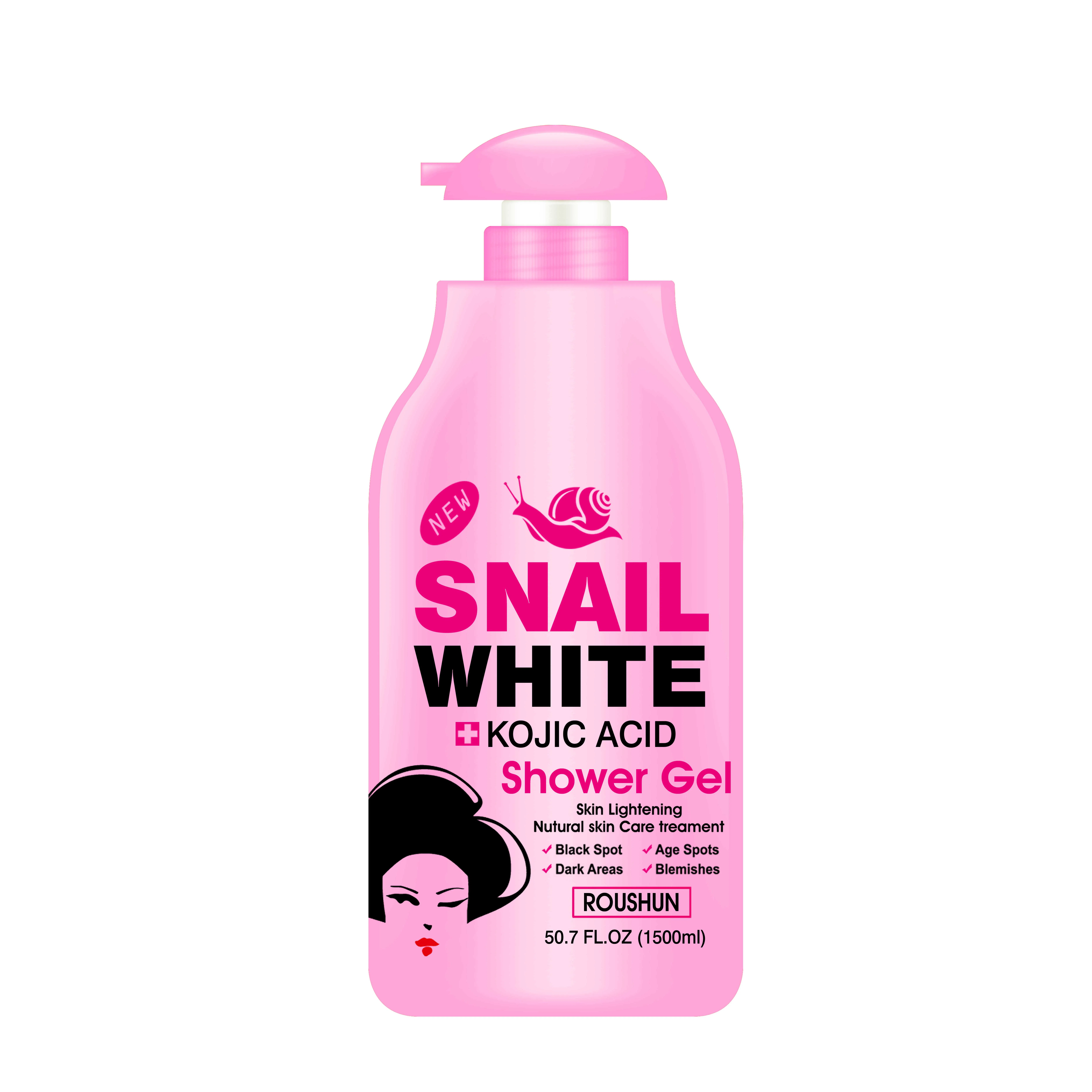 Roushun 1500ml Skin Lightening Natural Treatment Snail White Kojic Acid Shower Gel