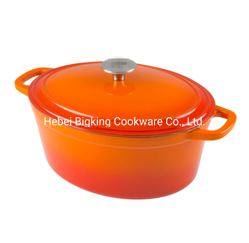Orange Cast Iron Enamel Cooking Pot Oval Casserole with Lid