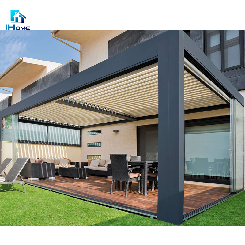Customized Design Prefabricated Automatic Foldable Pergola Nordic Sun Rooms Balcone Garden Exterior Design Aluminum Veranda