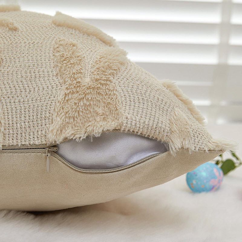 Beige Rabbit Plush Faux Fur Pillow for Sofa Bed Decor