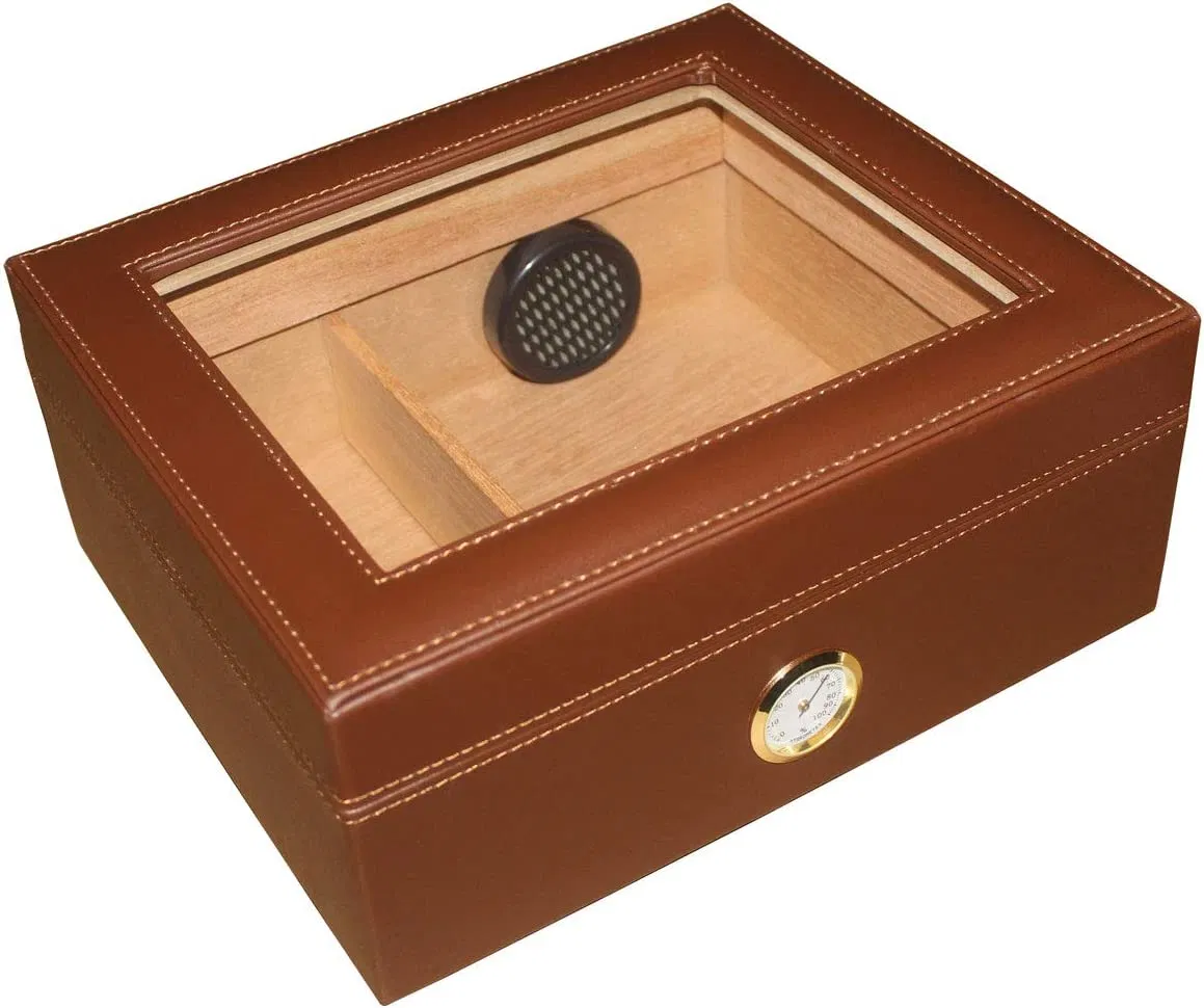 High Quality Brown Leather Handmade 25-50 Cigar Humidor Box