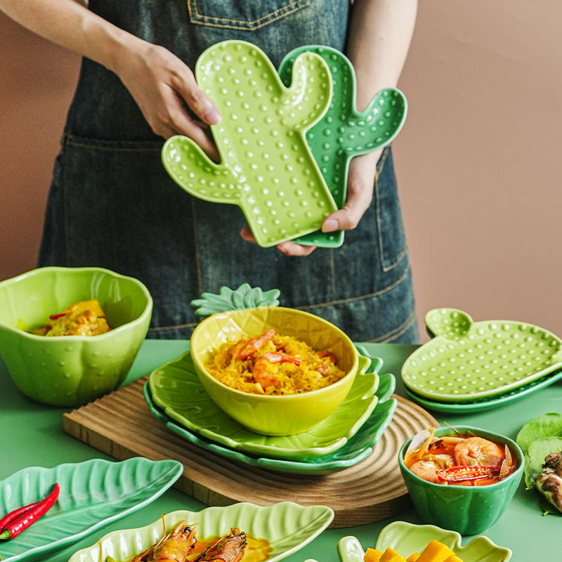 High Quality Cactus Bowl Children Cute Ceramic Rice Salad Soup Bowl