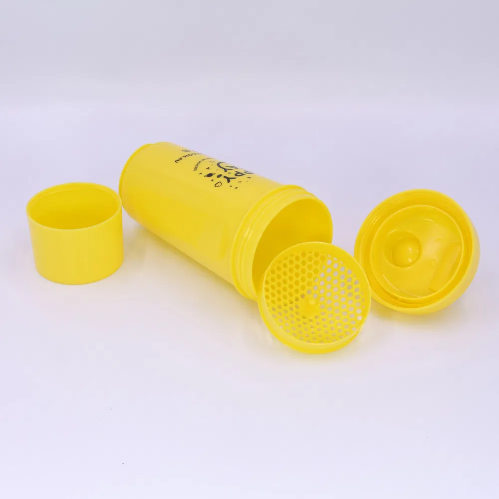 Durable 500ml/17oz slim shaker bottle with netting and container for gym travel