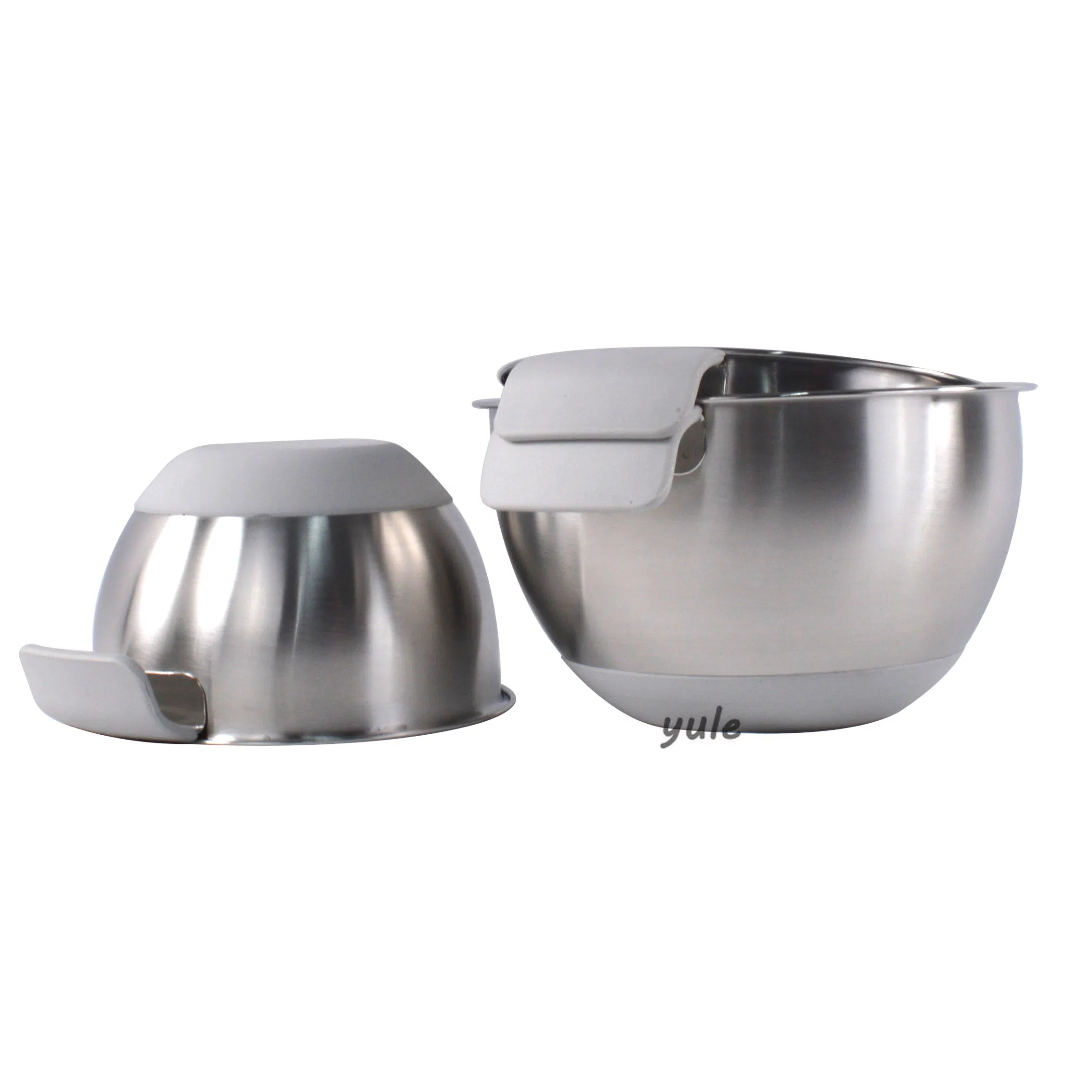 Gray Color Non-Slip Silicone Bottom Stainless Steel Bowl with Handle Stainless Steel Mixing Bowl with Lid