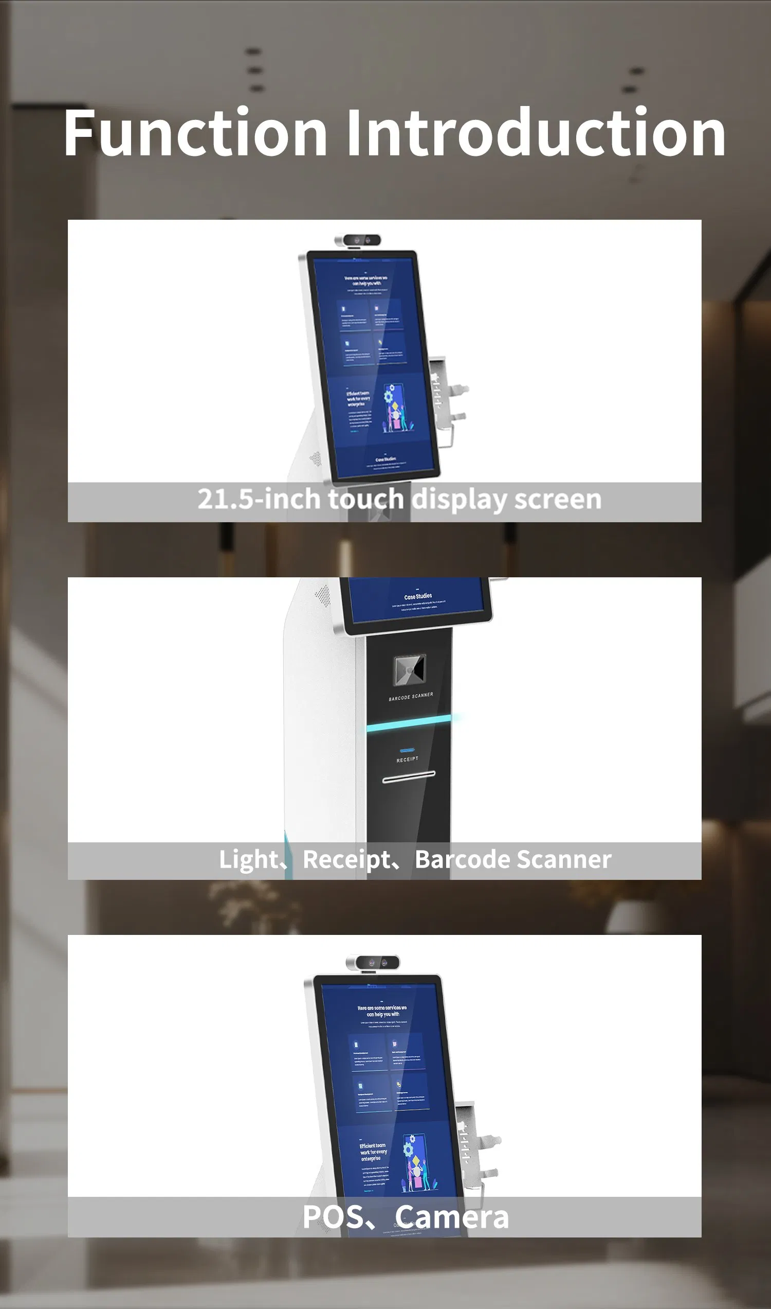 21.5 23.8 32 Inch Barcode Scanner POS Kiosk POS Kiosk Credit Card Payment Self Payment Kiosk