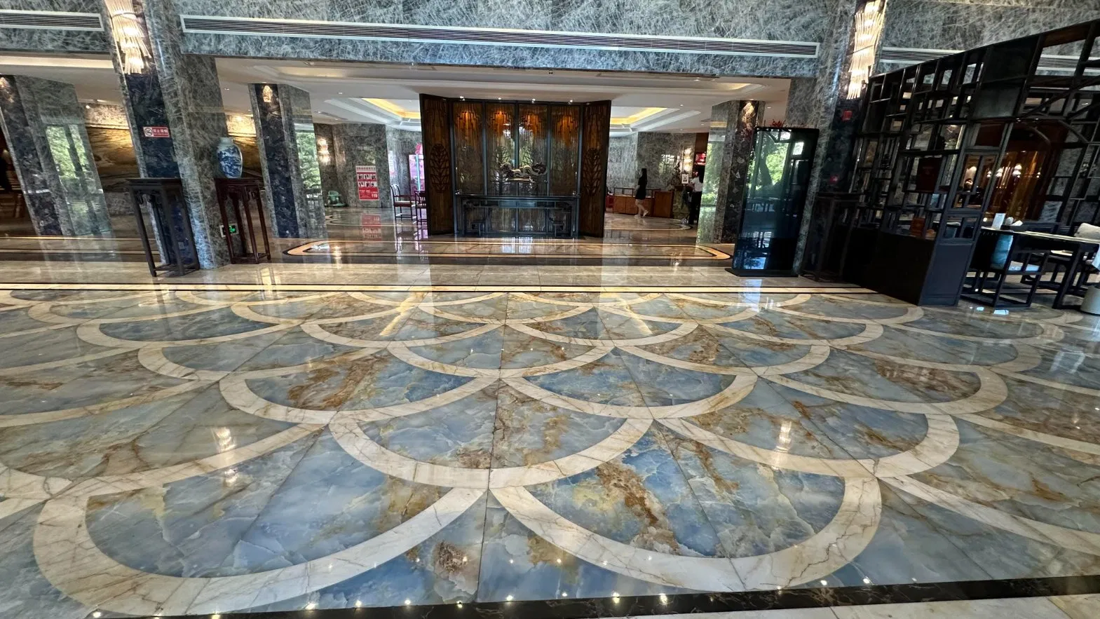 Hotel Staircase Design Luxury Blue Aurora Onyx Marble Stone Stair Price for Steps and Risers