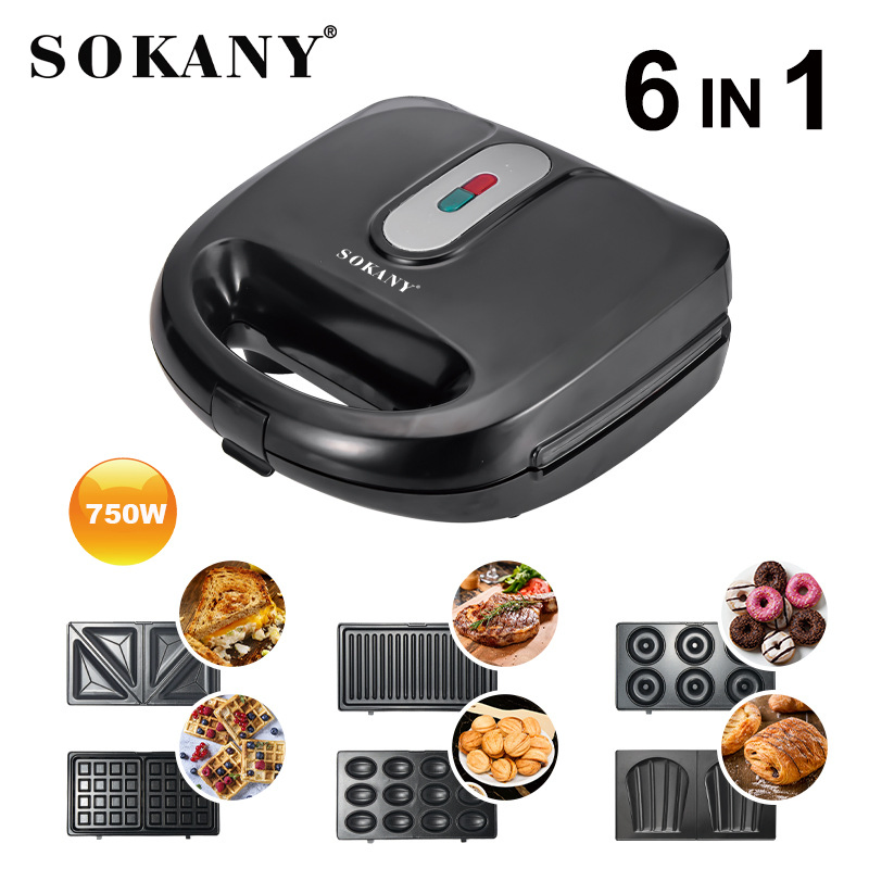 Sokany Sandwich Maker Sokany 6 in 1 Sandwich Maker Sk 908 Sk-908 Electric Sandwich Maker Sokany Waffle Maker Sokany Toaster Doughnut Donut Maker Wholesale Price