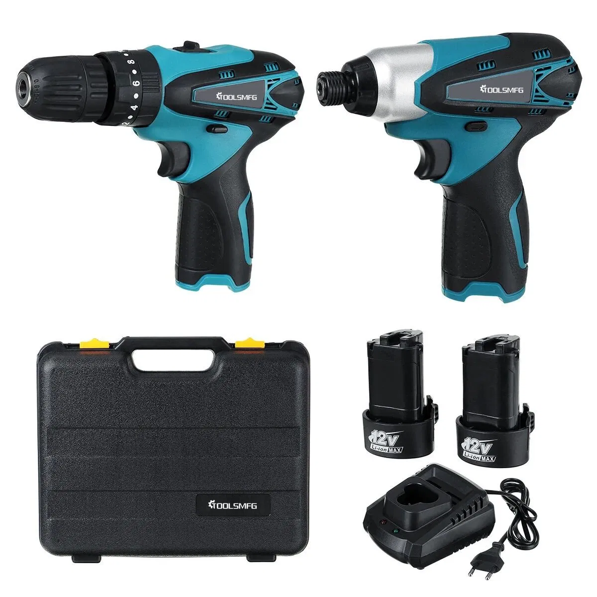 Toolsmfg 12V Cordless Three-Function Impact Drill Impact Screwdriver Driver Set