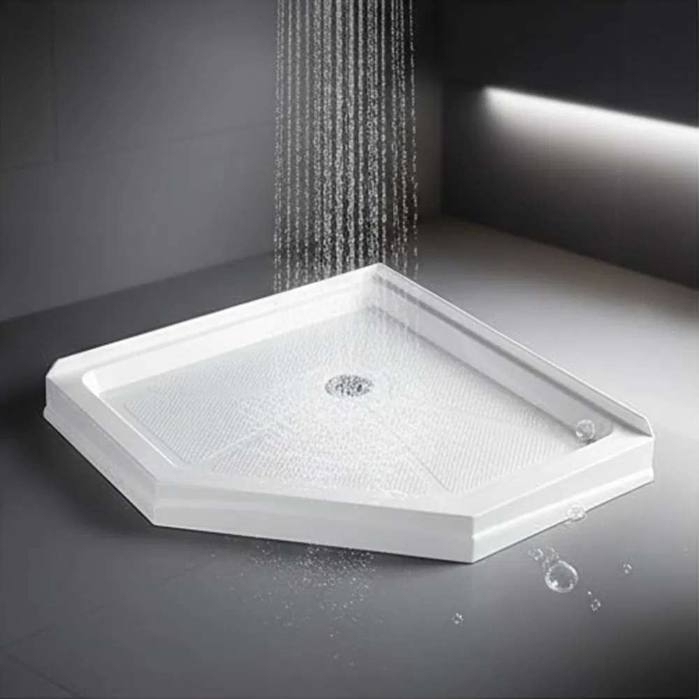 Premium White Acrylic Neo-Angle Shower Tray with Center Drain