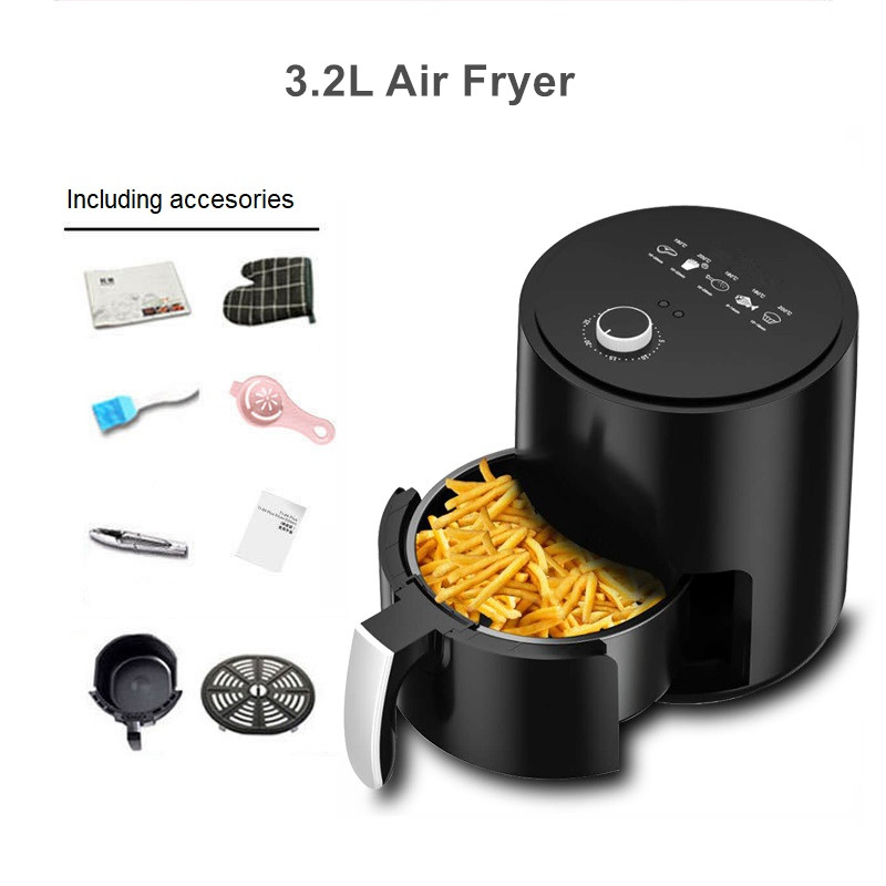 3.2L 1200W Mechanical Phycical Oil Free Air Fryer with Automatic Preheating Function
