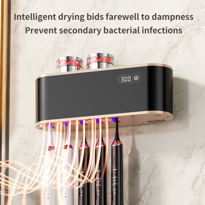 UV Sterilization Drying Toothbrush Holder Wall Mounted Punch-Free Toothbrush Storage Rack