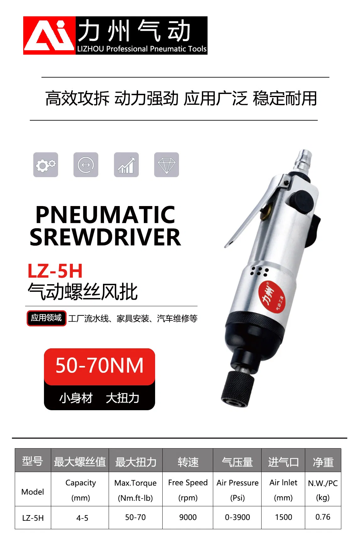 Pneumatic Air Screwdriver Reversible Straight Hand Screw Driver Tool 10500rpm Industrial Screw Driver Tool
