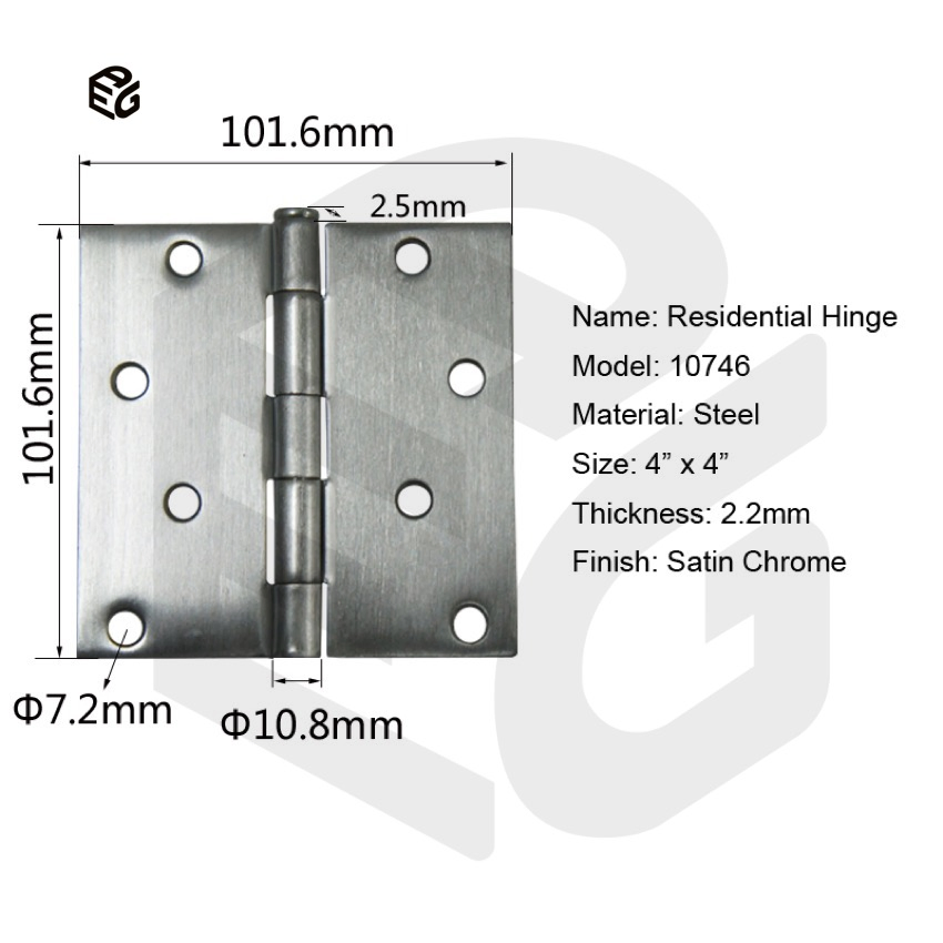 2.2mm Bright Chrome Plated Steel Hinge 3-1/2"X3-1/2" for Modern Door/Cabinet