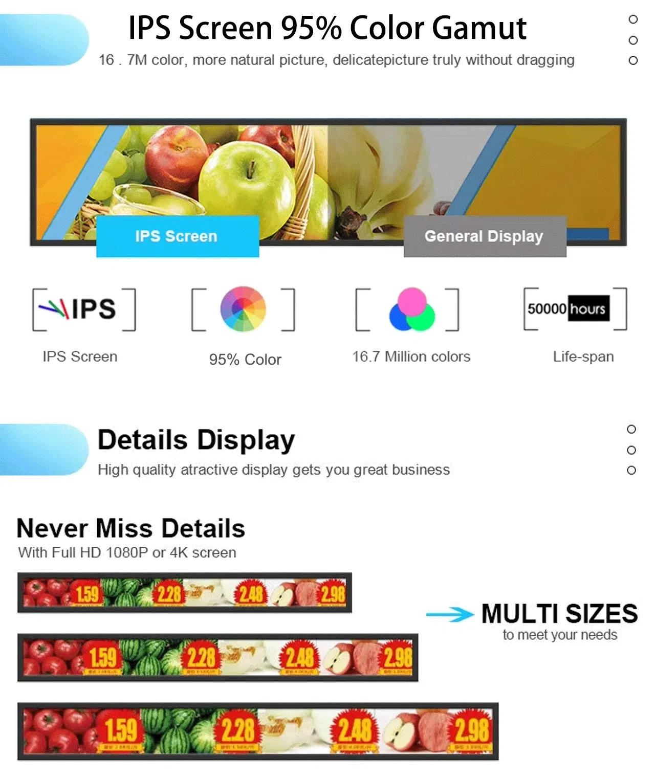 LCD Stretch Bar Display Wall Hanging Airport Subway 28.6 47.1inch Advertising Screen