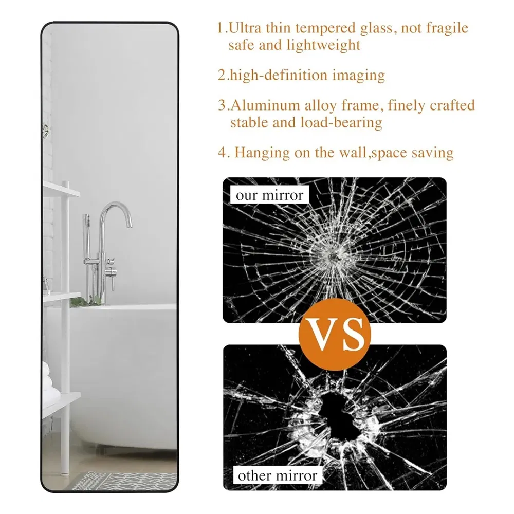 Door Mirror Full Length, Over The Door Mirror, 48"X14" Full Length Mirror, Door Mirror, Mirror Full Length Door Hanging (Black)