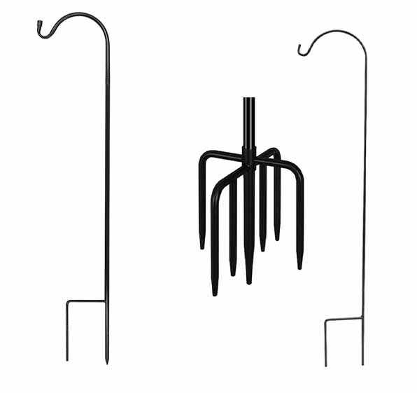 Adjustable Double Shepherds Hook for Outdoor Garden 63-Inch Heavy Duty Two Sided Bird Feeder Pole Solar Light Lanterns Wind