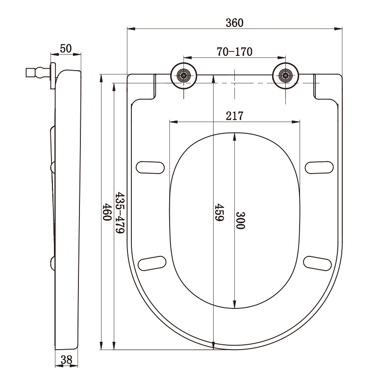 UF Toilet Seat Will Slowly Close and Never Loosen, D-Shape, Long Lasting White