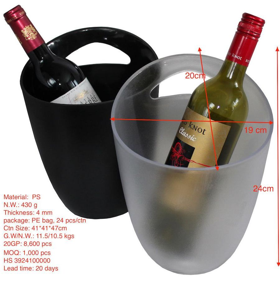 Plastic Custom Logo Black White Clear Bar KTV Beer Bucket Single Handle Acrylic Champagne Wine Ice Bucket