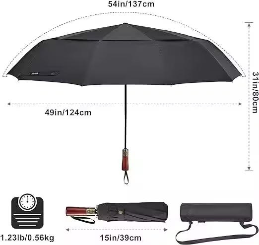 3 Fold Waterproof Umbrella Gift Umbrella with Wood Handle