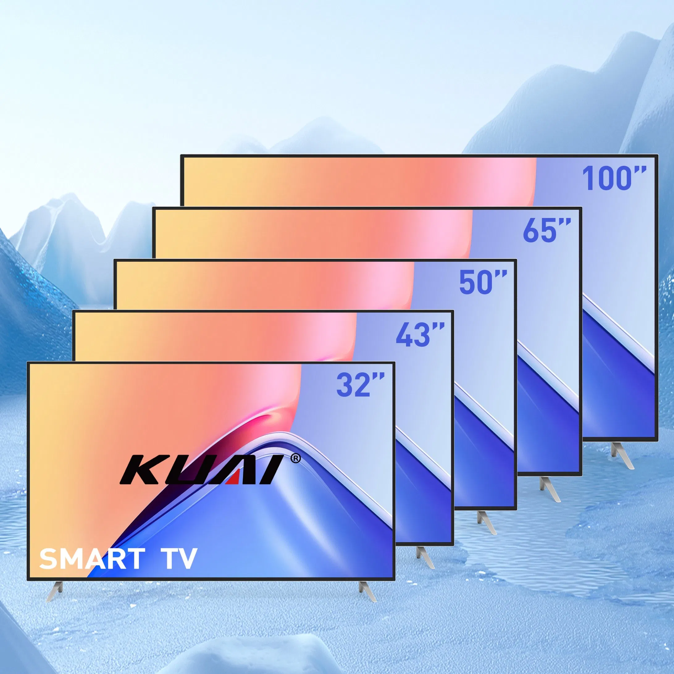 Kuai TV Factory OEM 24" 32" 43" 50" 65" 70" 75" 85" 100 Inch LED LCD TV 2K FHD 4K UHD Flat Screen Television Android Smart TV