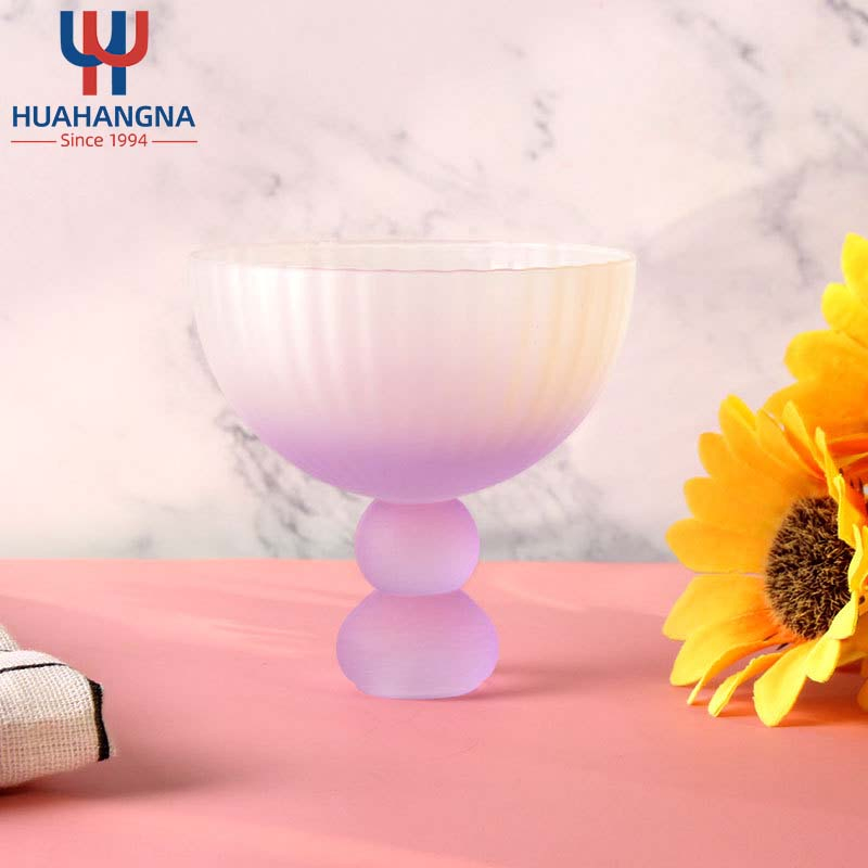 Nordic Frosted Ribbed Colored Milk Ice Cream Cup Gin Glass Margarita Red Wine Glasses Set for Wedding Gift