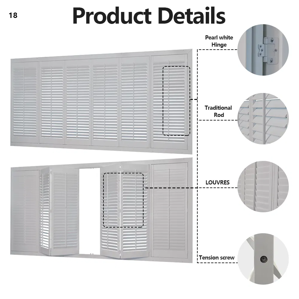 Customized Plantation Shutters Interior PVC Shutters Privacy Blinds Shutters Room Full Height Tier on Tier Bay Window Cafe Shutters 2.5'' Louver