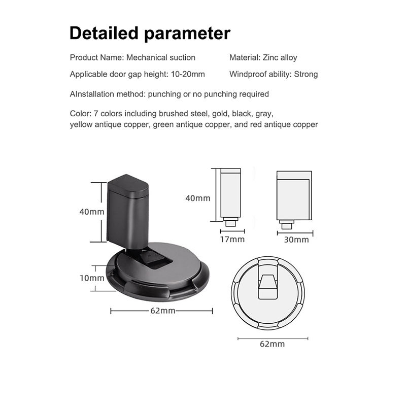 Magnetic Non Punch Brushed Nickel Heavy Duty Under Wall Metal Door Stop
