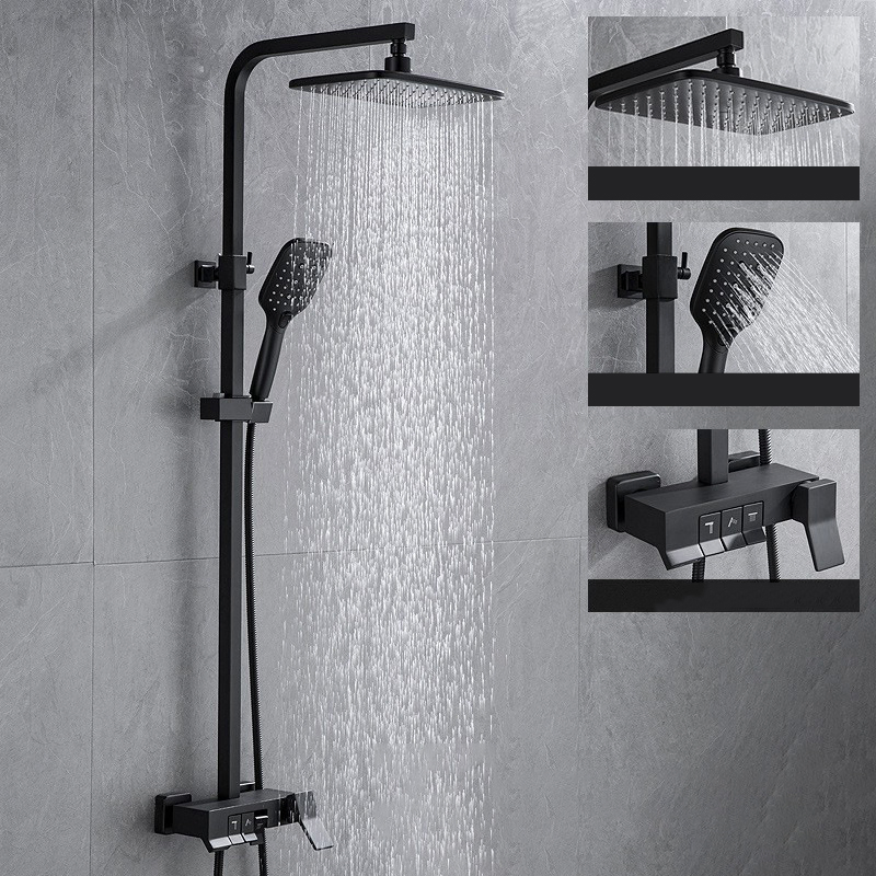 Top Rainfall Wall Mounted Head Handle Column Hotel Bathroom Thermostatic Shower Set