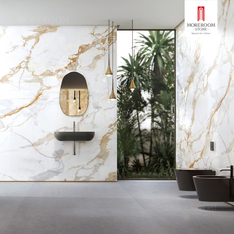 Laminated Porcelain Stoneware Calacatte Gold Marble Look Tiles for Unique Walls