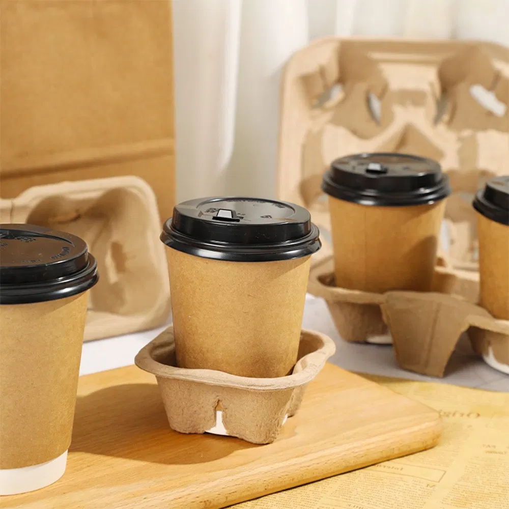 Reusable Pulp Paper 2 Cup Holder Coffee Paper Cup Tray Takeout Packaging Cup Holder