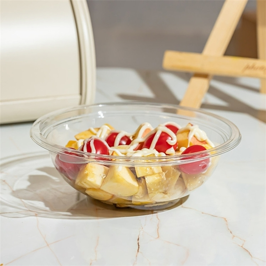 Food-Grade Safe 24oz 750ml Volume Disposable Plastic Round Fruit Salad Bowl