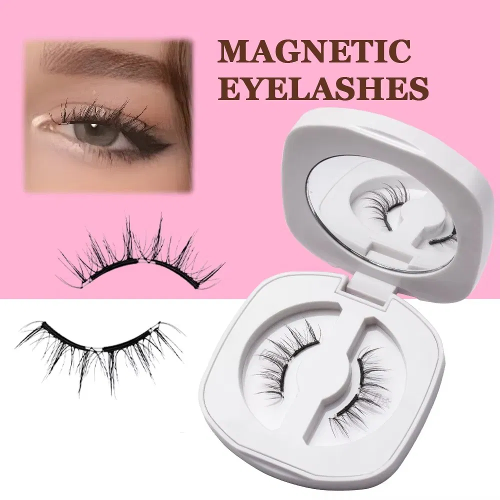 Reusable Thick Soft Natural Long Magnetic Lashes Wholesale with Applicator Private Label 3D Magnetic False Eyelash with Mirror