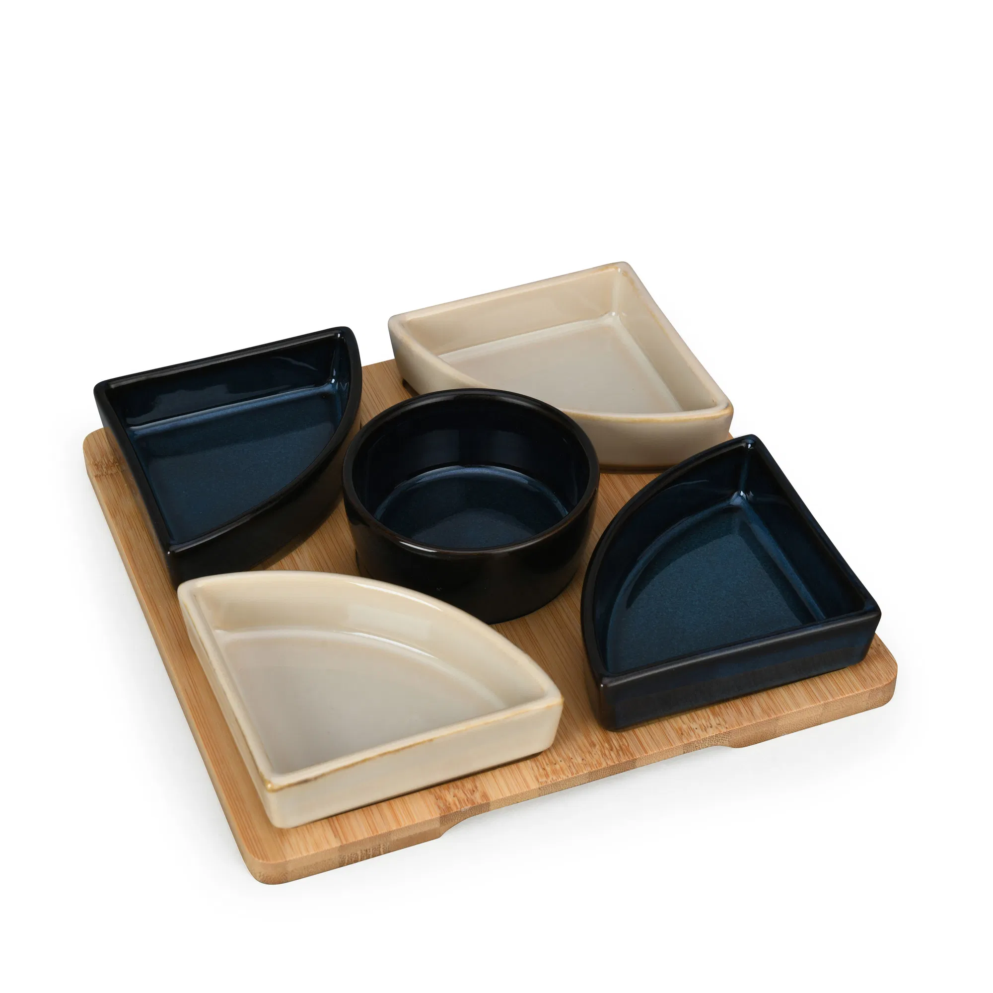 Ceramic Servingware Plates Porcelain Dinner Serving Plate Set with with Bamboo Tray