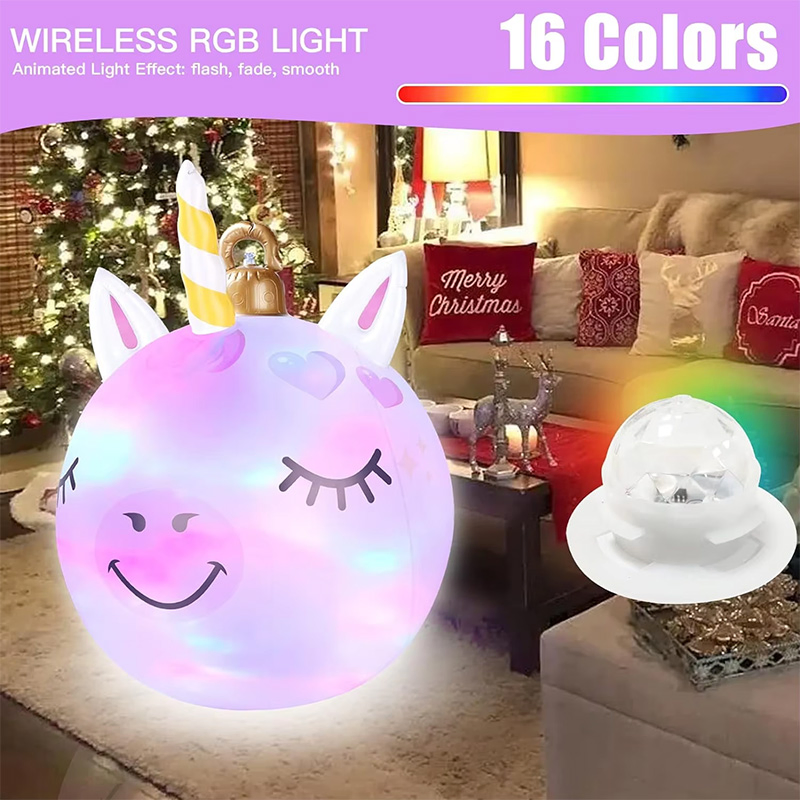 New Design Inflatable Christmas Decoration Unicorn Ornament Ball with LED Light