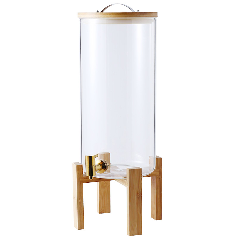 Elegant Large Glass Wine Barrel with Wooden Stand and Metal Tap