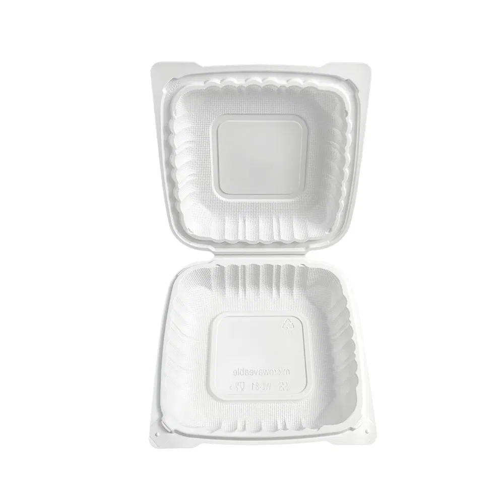 8X8'' Microwave Safe Disposable Meal Prep Catering Bento Lunch Box Sqauer Plastic Clamshell Food Takeaway Packaging