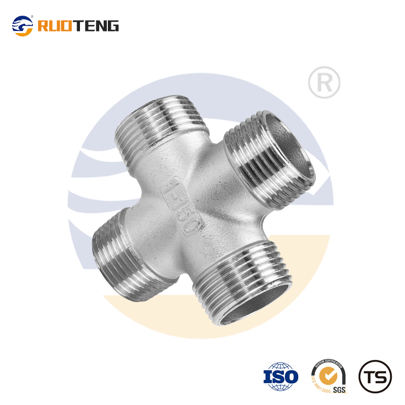 [Ruoteng] Stainless Steel Male Cross Four Way Pipe Fitting BSPT Cast Pipe Fitting Male Thread Cross