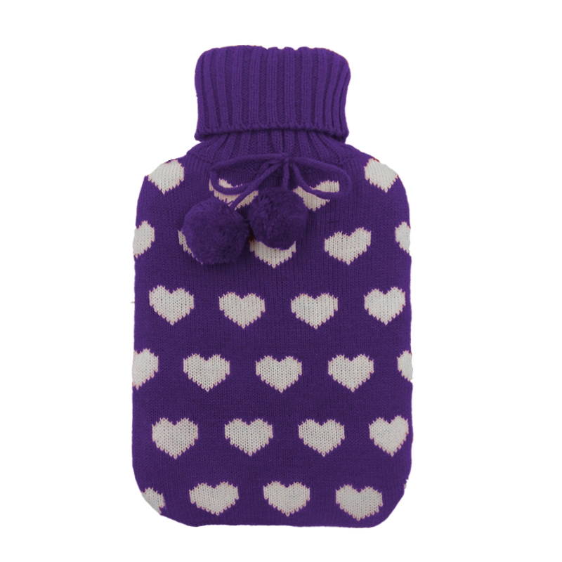 New Style Knitted Fluffy Ball Bottle Cover Fashion Customized Rubber Hot Water Bottle Cover