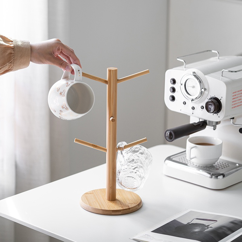 Bamboo and Wood Cup Holder, Storage Rack, Inverted Water - Draining Rack for Teacups