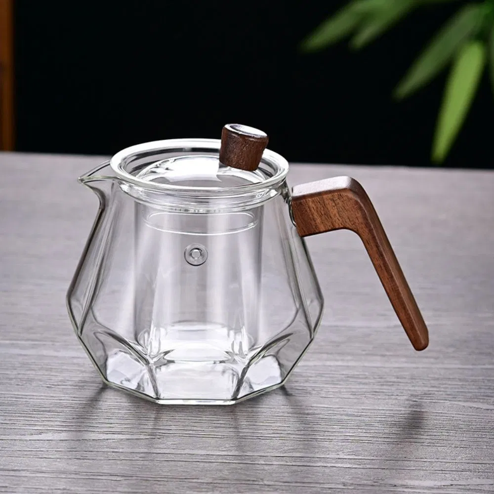 Easy One Click Tea Separation Filtration Glass Teapots with Wood Handle Wbb27323