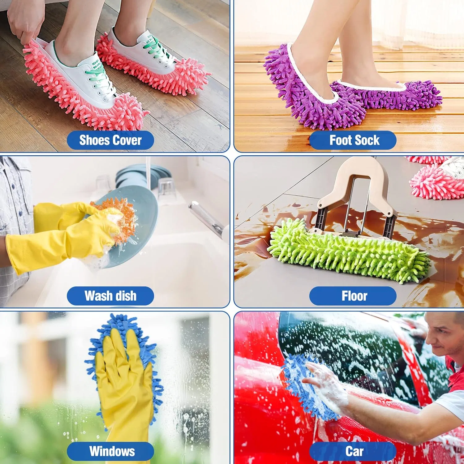 Chenille Slippers for Floor Cleaning Washable Shoes Cover