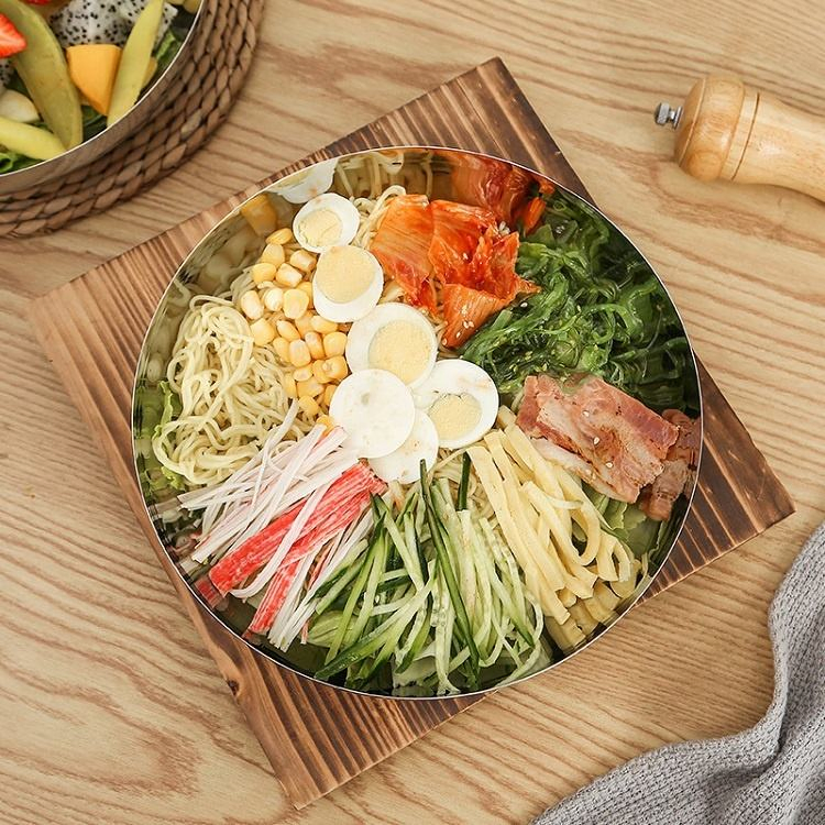 2000ml Flat Bottom 304 Stainless Steel Round Silver Gold Salad Mixing Bowl